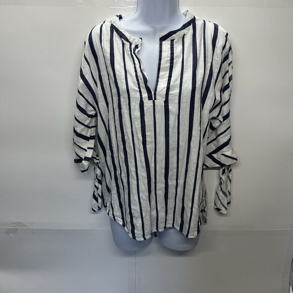 Blue Rain Womens Top Size Medium Navy and White Cold Shoulder Flowy Comfy Boho - Picture 1 of 9